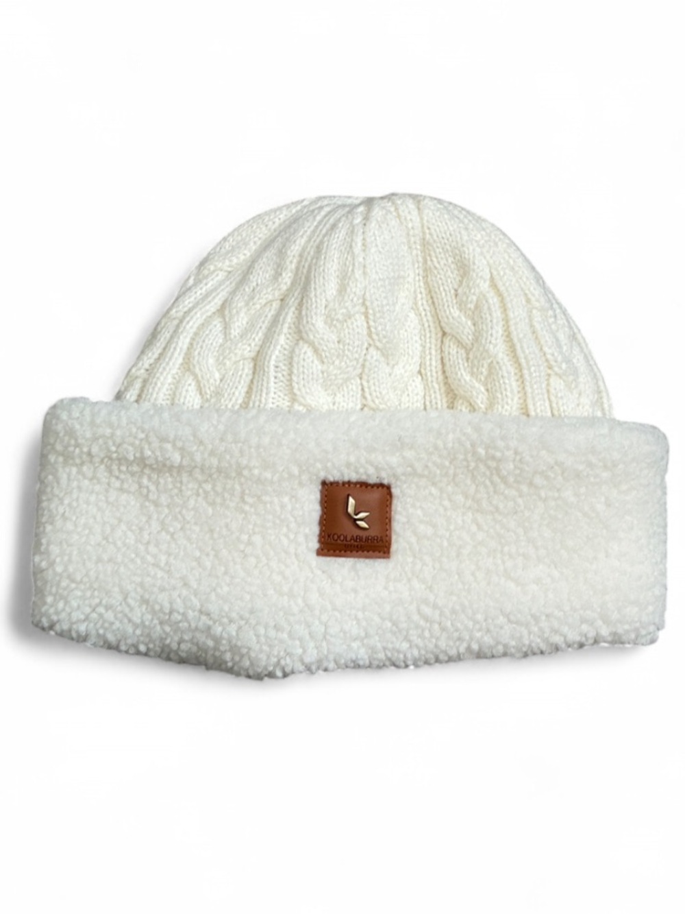 Koolaburra by Ugg White Cable Knit Sherpa Beanie